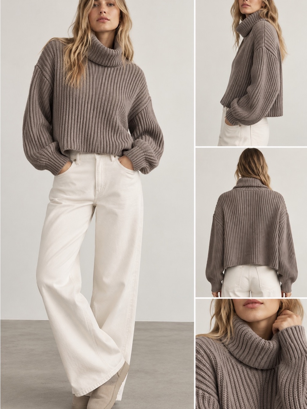 Babaton Ribbed Turtleneck Cropped Sweater - 100% Merino Wool